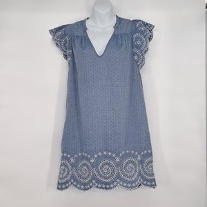 Faherty Aurora Dress Eyelet Chambray Blue Shift Dress